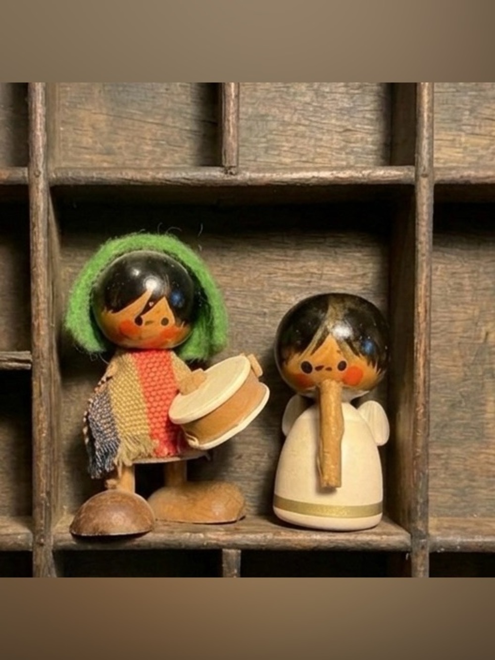Vintage Wood Mini Figure Lot Printer's Tray MCM